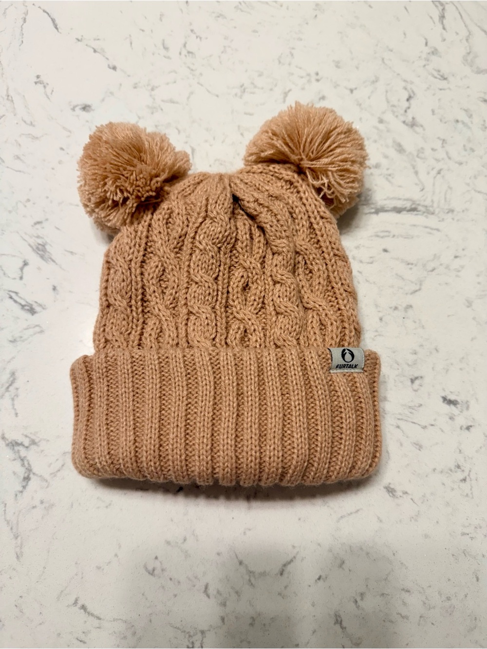 😍NWOT- FURTALK Kids Double Pom Cable-Knit Beanie - Peach